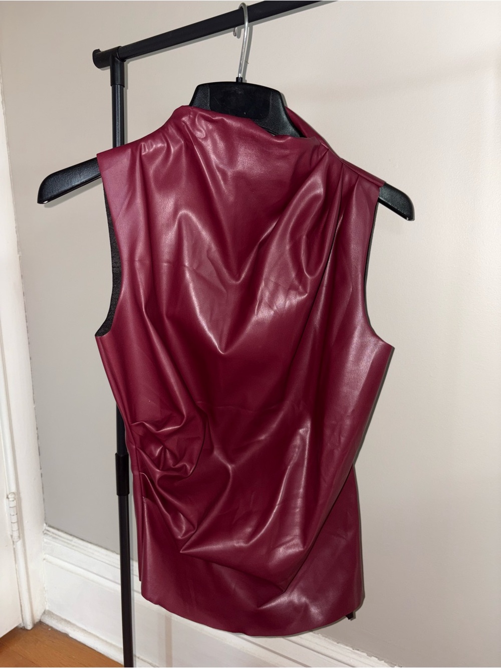 Sleeveless Faux Leather Dress Top in Burgundy